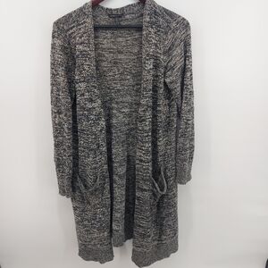 Eileen Fisher Silk Long Duster Cardigan With Pockets Black and White Size Medium